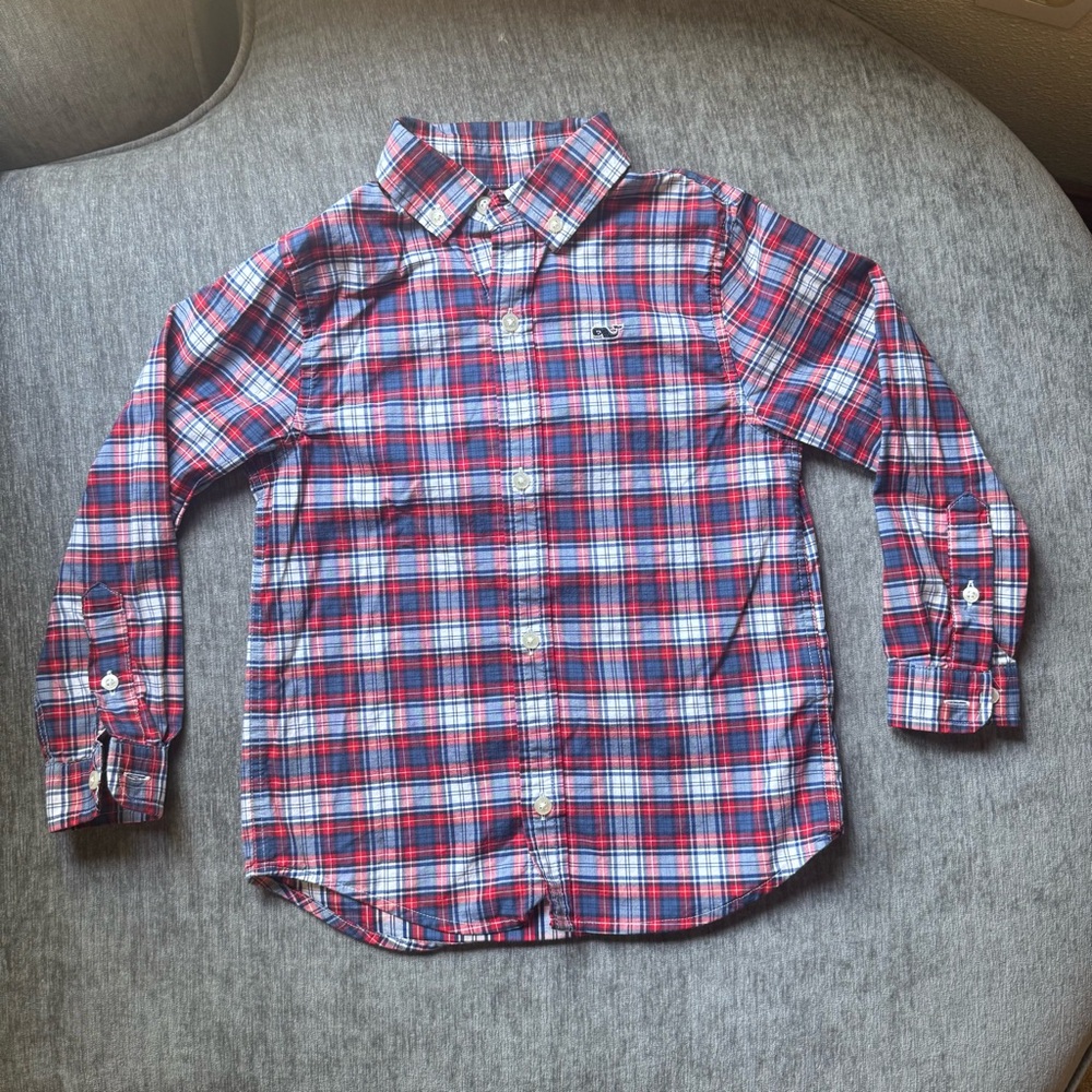 Vineyard Vines Plaid Performance Shirt - Red and Blue - 4T